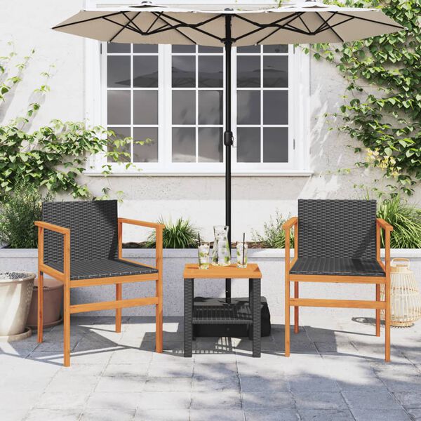 vidaXL Chaises de jardin lot de 2 noir r&eacute;sine tress&eacute;e et bois massif