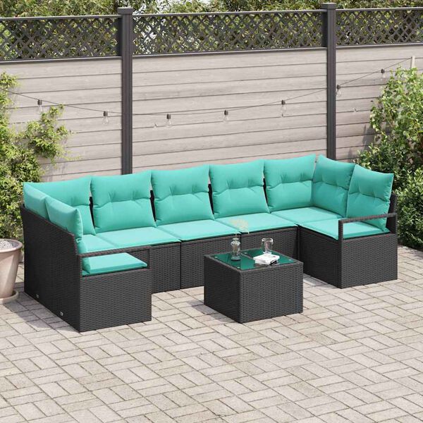 vidaXL Ensemble de canap&eacute; de jardin 8 pcs Noir et turquoise