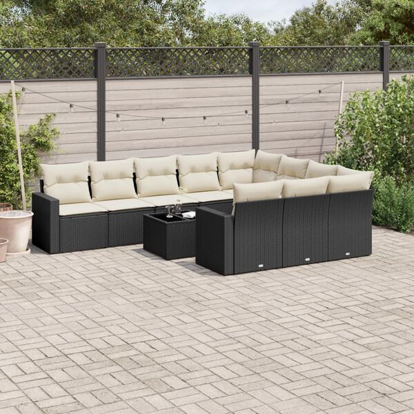 vidaXL Salon de jardin 11 pcs avec coussins noir r&eacute;sine tress&eacute;e