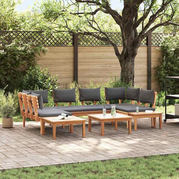 vidaXL Ensemble de banc de jardin avec coussin 4 pcs Marron et gris