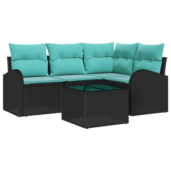 vidaXL Ensemble de Canapés 5 pcs Noir et turquoise polyrotin