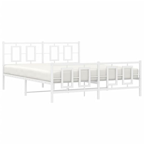 vidaXL Cadre de lit m&eacute;tal sans matelas et pied de lit blanc 150x200 cm