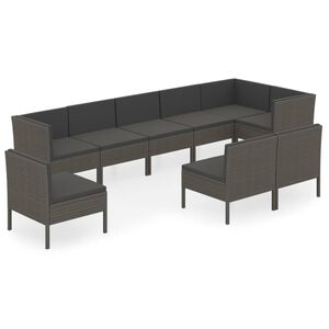 vidaXL Salon de jardin 9 pcs avec coussins R&eacute;sine tress&eacute;e Gris