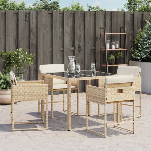vidaXL Chaises de jardin avec coussins lot de 4 beige r&eacute;sine tress&eacute;e