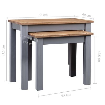 vidaXL Tables gigognes 2pcs Gris Bois de pin massif Assortiment Panama