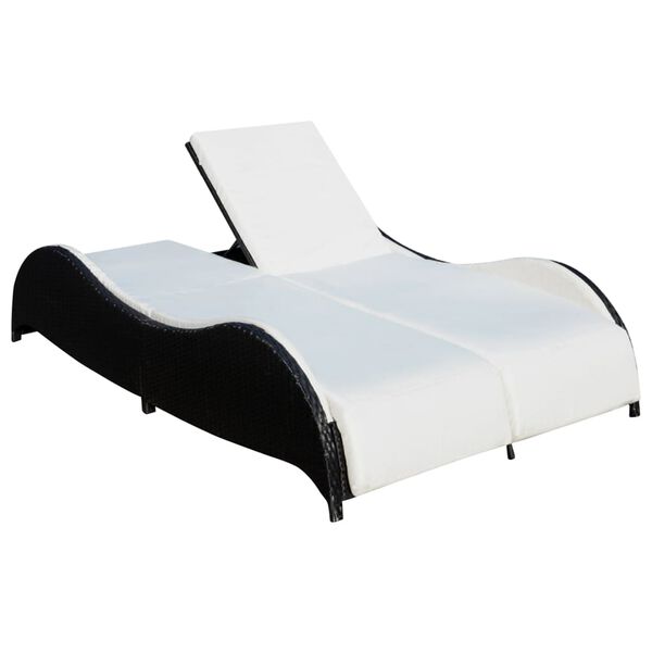 vidaXL Chaise longue double avec coussin R&eacute;sine tress&eacute;e Noir