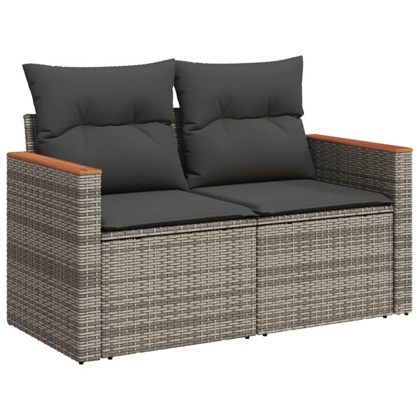 vidaXL Salon de jardin avec coussins 10 pcs gris r&eacute;sine tress&eacute;e