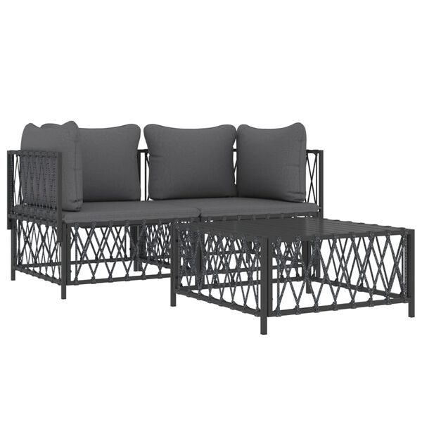 vidaXL Salon de jardin avec coussins 3 pcs anthracite acier