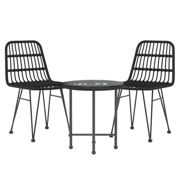 vidaXL Ensemble &agrave; manger de jardin 3 pcs Noir R&eacute;sine tress&eacute;e