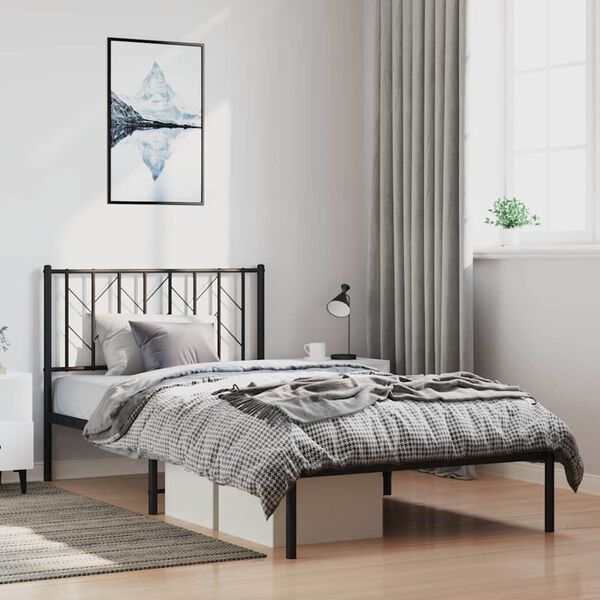 vidaXL Cadre de lit m&eacute;tal sans matelas avec t&ecirc;te de lit noir 100x200cm