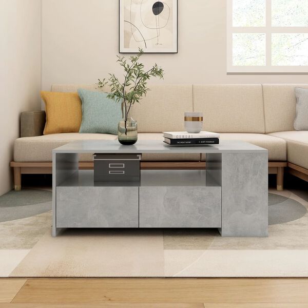 vidaXL Table basse gris b&eacute;ton 102x55x42 cm bois d'ing&eacute;nierie