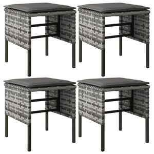 vidaXL Repose-pieds de jardin et coussins lot de 4 Gris R&eacute;sine tress&eacute;e