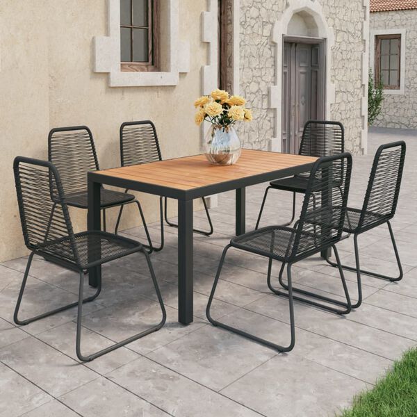 vidaXL Ensemble &agrave; Manger de jardin 7pcs PVC r&eacute;sine tress&eacute;e noir marron