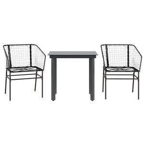 vidaXL Ensemble à manger de jardin 3 pcs noir résine tressée verre