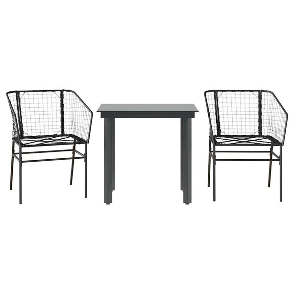 vidaXL Ensemble à manger de jardin 3 pcs noir résine tressée verre