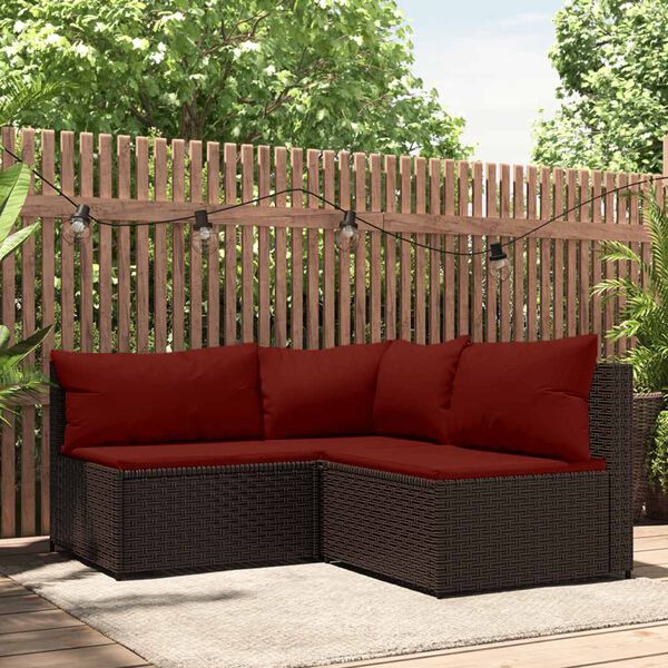 vidaXL Salon de jardin 3 pcs avec coussins marron r&eacute;sine tress&eacute;e