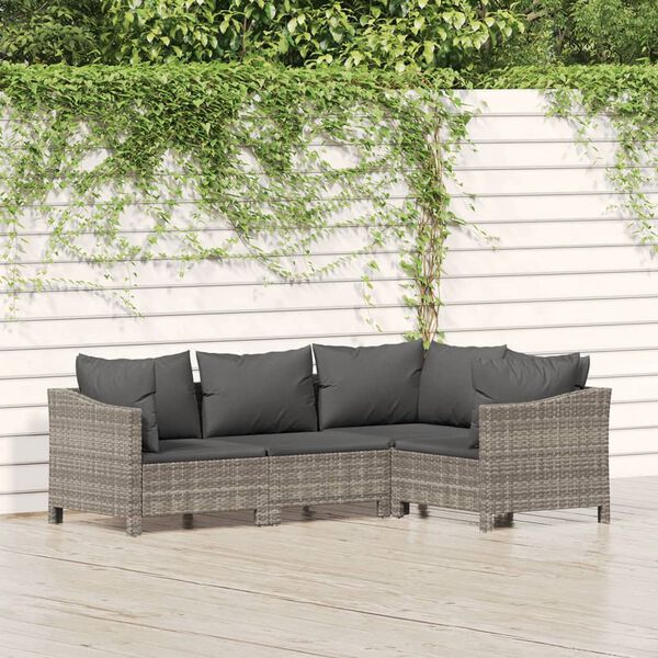 vidaXL Salon de jardin 4 pcs avec coussins Gris R&eacute;sine tress&eacute;e