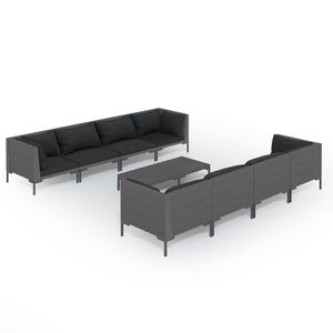 vidaXL Salon de jardin 9 pcs avec coussins R&eacute;sine tress&eacute;e Gris fonc&eacute;