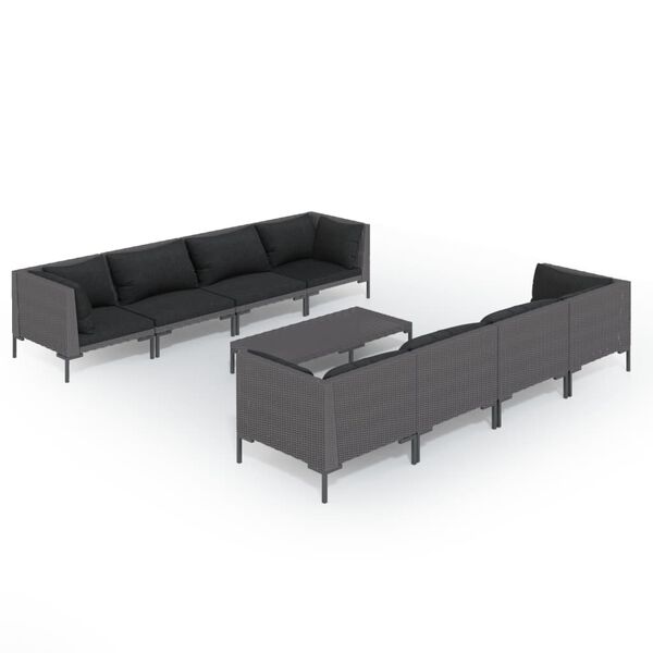 vidaXL Salon de jardin 9 pcs avec coussins R&eacute;sine tress&eacute;e Gris fonc&eacute;
