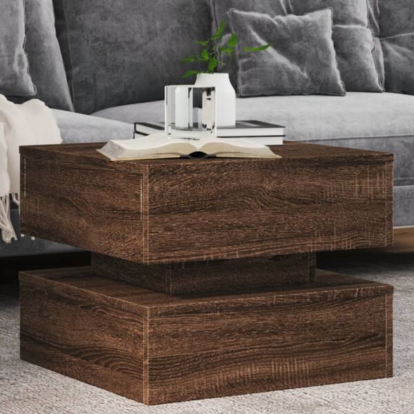 vidaXL Table basse avec lumi&egrave;res LED ch&ecirc;ne marron 50x50x40 cm