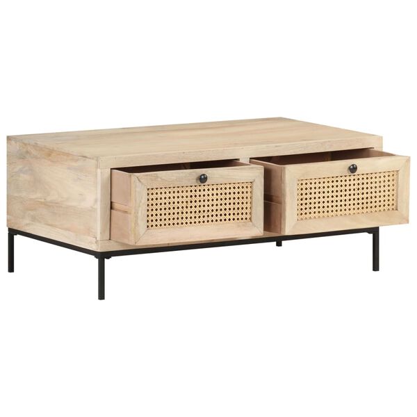 vidaXL Table basse 90x50x37 cm Bois de manguier et canne naturelle