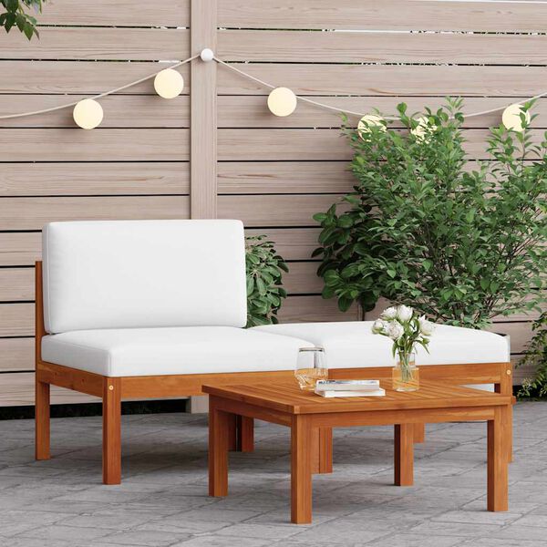 vidaXL Salon de jardin 3 pi&egrave;ces avec coussins en bois d'acacia et corde