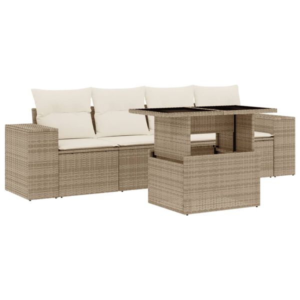 vidaXL Salon de jardin avec coussins 5 pcs beige r&eacute;sine tress&eacute;e