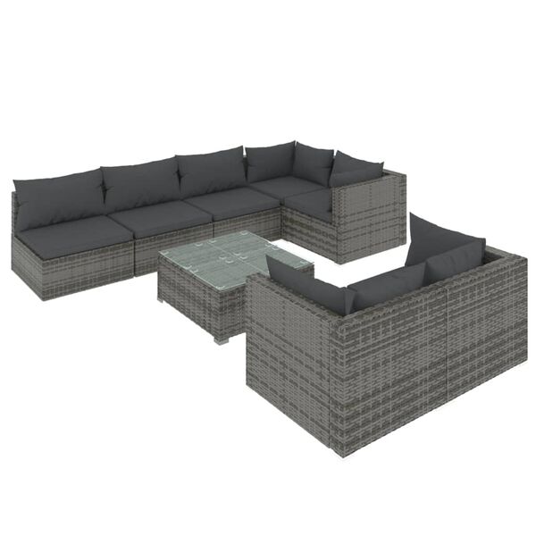 vidaXL Salon de jardin 8 pcs avec coussins Gris R&eacute;sine tress&eacute;e