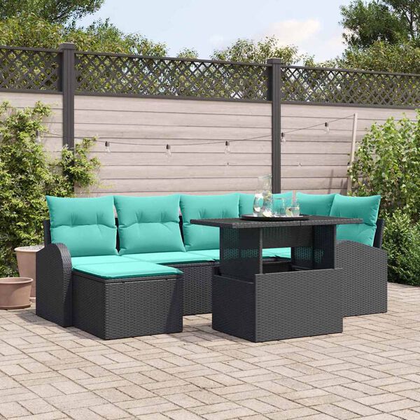 vidaXL Ensemble de canap&eacute; de jardin avec coussin 7 pcs Noir et bleu
