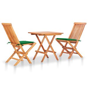 vidaXL Ensemble de bistro 3 pcs avec coussins vert Bois de teck massif