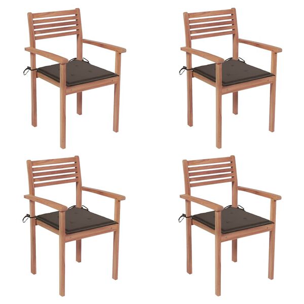 vidaXL Chaises de jardin lot de 4 et coussins taupe bois teck solide