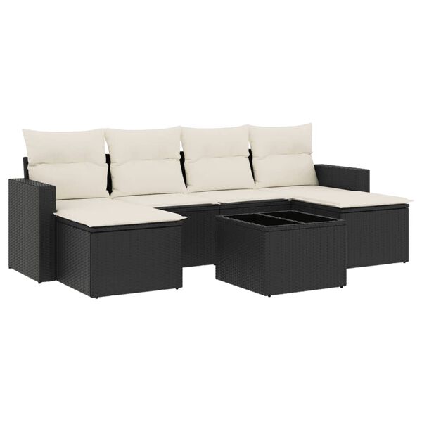 vidaXL Salon de jardin 7 pcs avec coussins noir r&eacute;sine tress&eacute;e