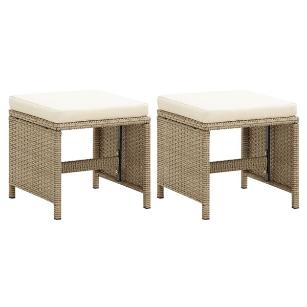 vidaXL Tabourets de jardin lot de 2 avec coussins R&eacute;sine tress&eacute;e Beige