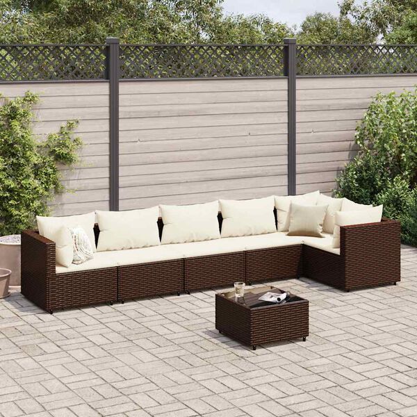 vidaXL Salon de jardin avec coussins 7 pcs marron r&eacute;sine tress&eacute;e