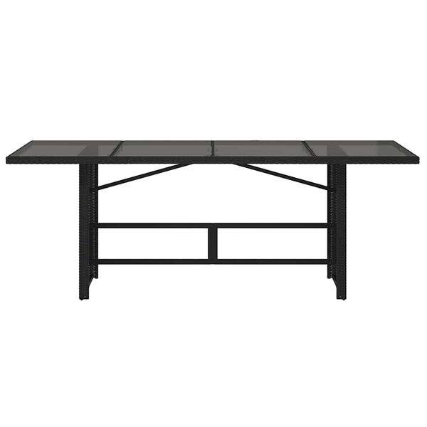 vidaXL Table de jardin dessus en verre noir 190x80x74cm r&eacute;sine tress&eacute;e