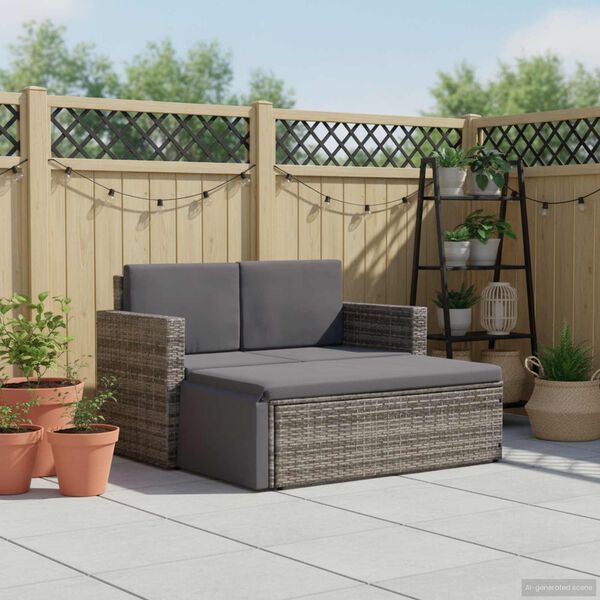 vidaXL Salon de jardin 2 pcs avec coussins R&eacute;sine tress&eacute;e Gris