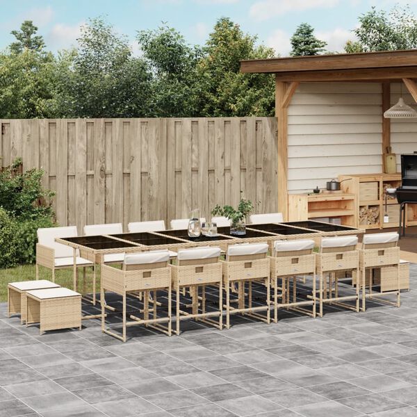 vidaXL Ensemble &agrave; manger de jardin et coussins 17 pcs beige