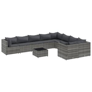vidaXL Salon de jardin avec coussins 10 pcs gris r&eacute;sine tress&eacute;e