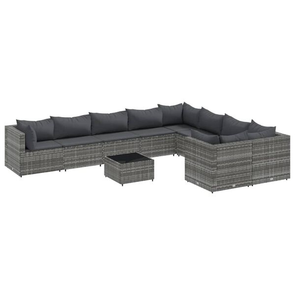 vidaXL Salon de jardin avec coussins 10 pcs gris r&eacute;sine tress&eacute;e
