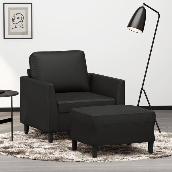 vidaXL Fauteuil avec repose-pied Noir 60 cm Similicuir
