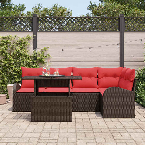 vidaXL Ensemble de canap&eacute; de jardin 6 pcs Marron et rouge polyrotin