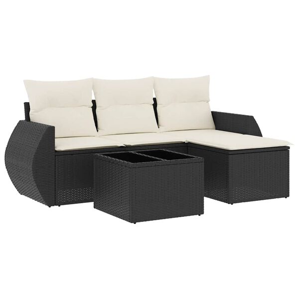 vidaXL Salon de jardin 5 pcs avec coussins noir r&eacute;sine tress&eacute;e
