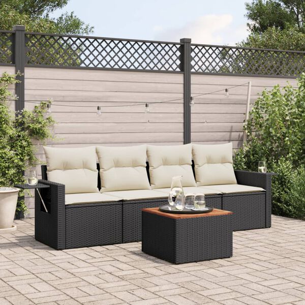 vidaXL Salon de jardin 5 pcs avec coussins noir r&eacute;sine tress&eacute;e