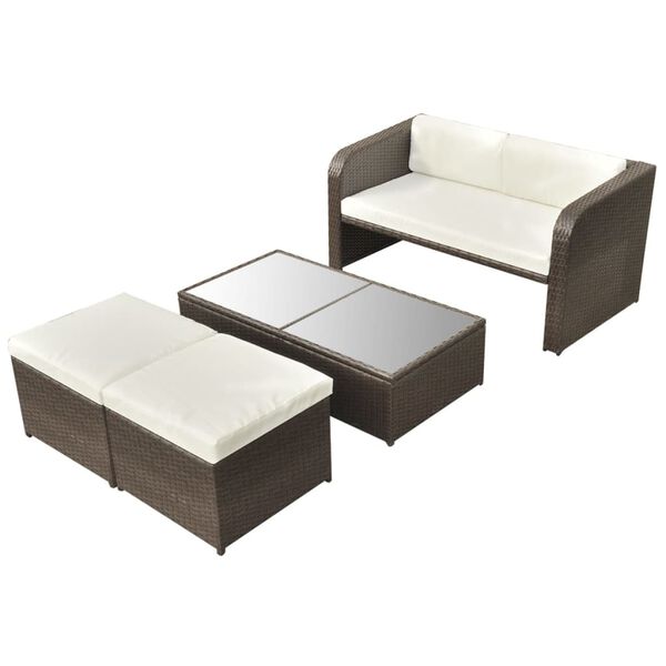 vidaXL Salon de jardin 4 pcs avec coussins R&eacute;sine tress&eacute;e Marron