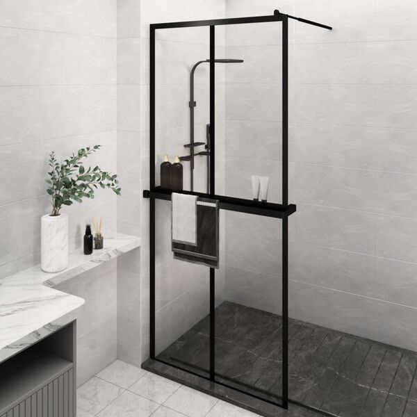 vidaXL Paroi de douche avec &eacute;tag&egrave;re Noir 100x195cm Verre ESG&Aluminium