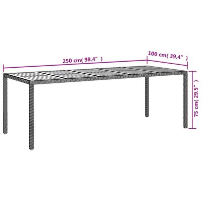 vidaXL Table de jardin Gris 250x100x75 cm Résine tressée