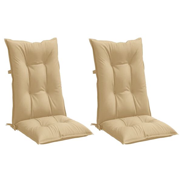vidaXL Coussins de chaise &agrave; dossier haut lot de 2 beige m&eacute;lang&eacute; tissu