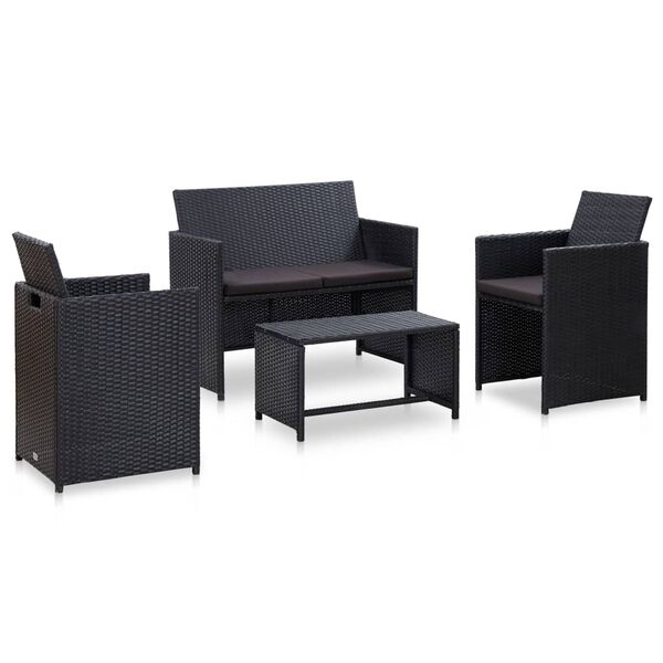 vidaXL Salon de jardin 4 pcs avec coussins Résine tressée Noir