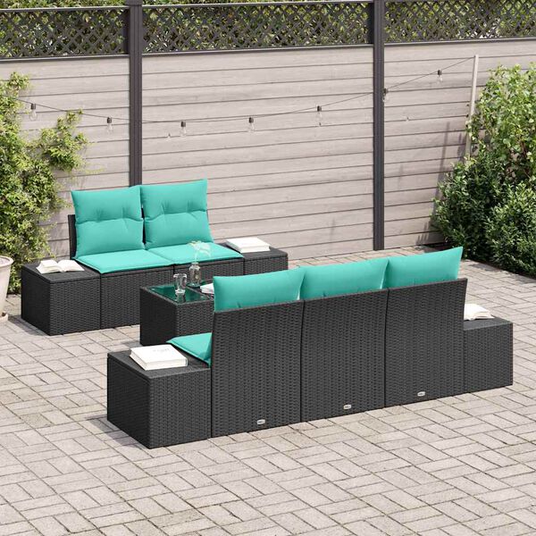 vidaXL Ensemble de canap&eacute; de jardin 6 pcs Noir et turquoise polyrotin