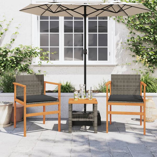 vidaXL Chaises de jardin coussins lot de 2 gris r&eacute;sine tress&eacute;e et bois